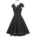 Belle Poque Retro Vintage 1950&#39;s Cap Sleeve V-Neck Black Party Swing Dress BP000372-1